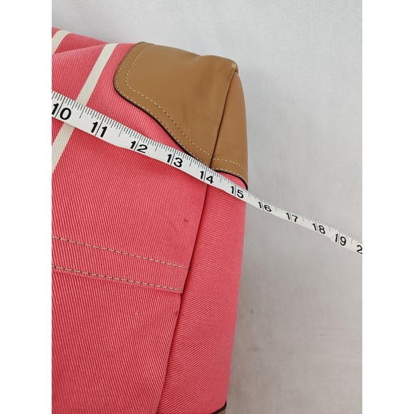 Coach Hadley Variegated Coral & Beige Striped Canvas Leather Tote Bag F30302 - Picture 15 of 16
